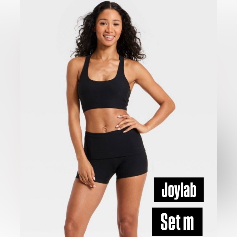 JoyLab Black Sports Bra & High-Waist Shorts Set